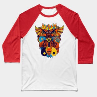 Orange Blue Owl And Ageless Skull Baseball T-Shirt